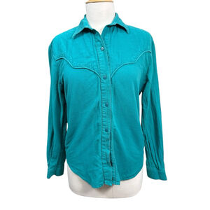 Vintage Diamond L Western Green Button Up Shirt Womens Medium USA
